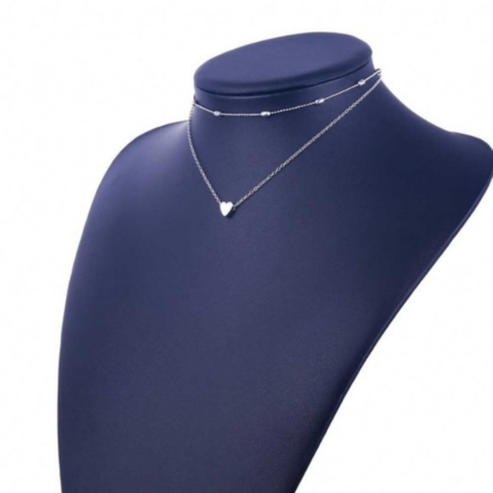 Layered Heart Choker Necklace (Silver) - Picture 3 of 6